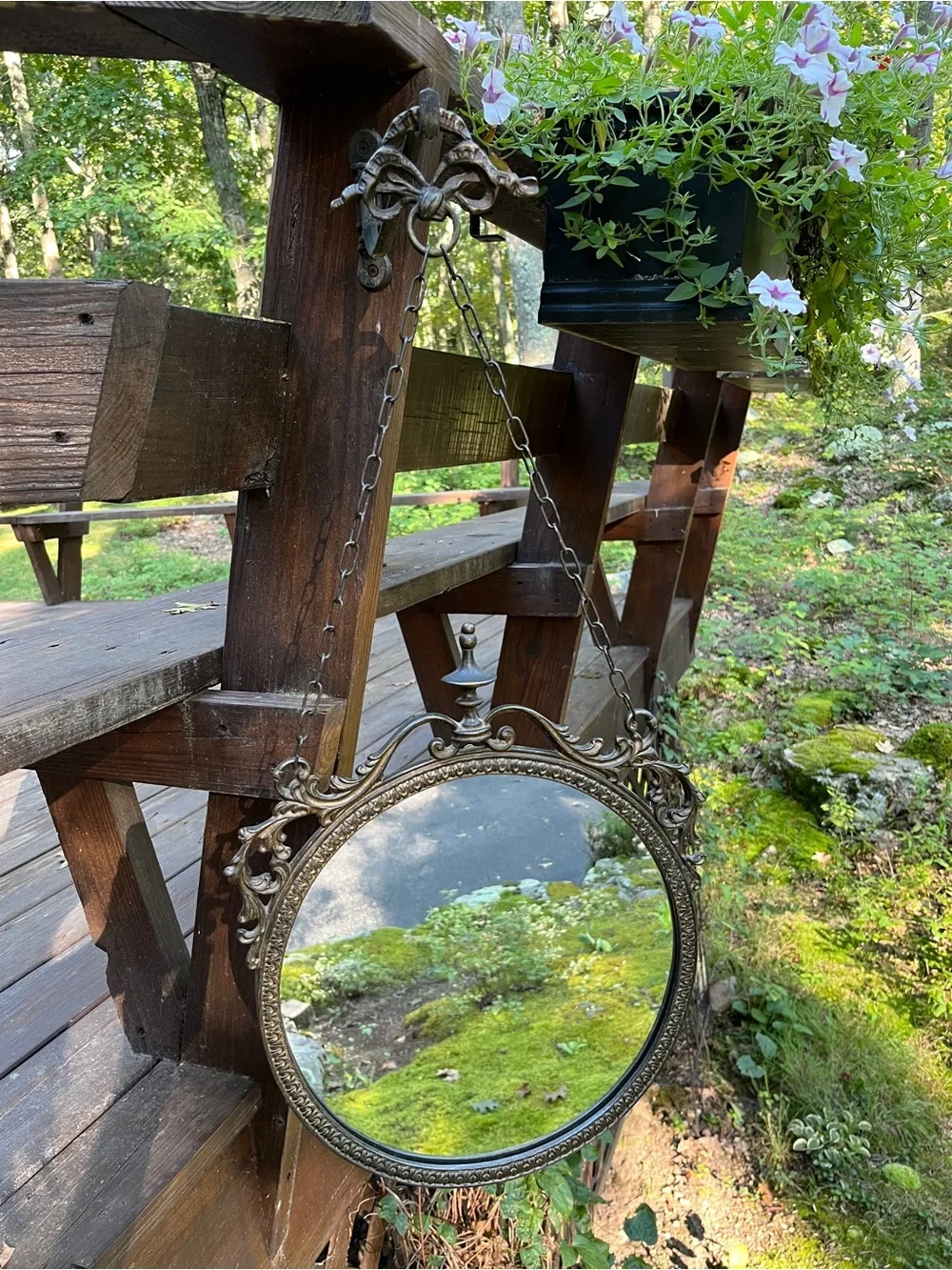 Ornate Round Wall Mirror in Antique Bronze Finish - Made in Italy